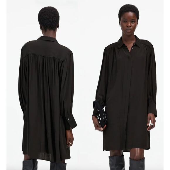 Madewell | NWT | Relaxed Button-Front Mini Dress in True Black | Sz S - Picture 1 of 11